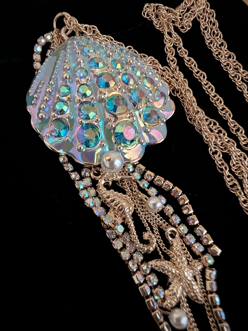 Betsy Johnson Gold-Tone Blue Shell Pendant Necklace - Picture 4 of 7